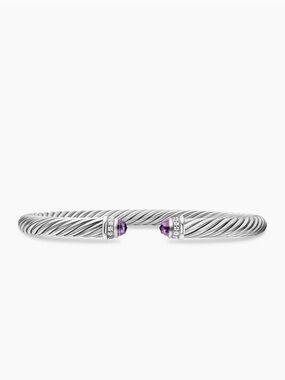David Yurman Classic Cable Bracelet, Sterling Silver, Amethyst & Diamonds, 5mm